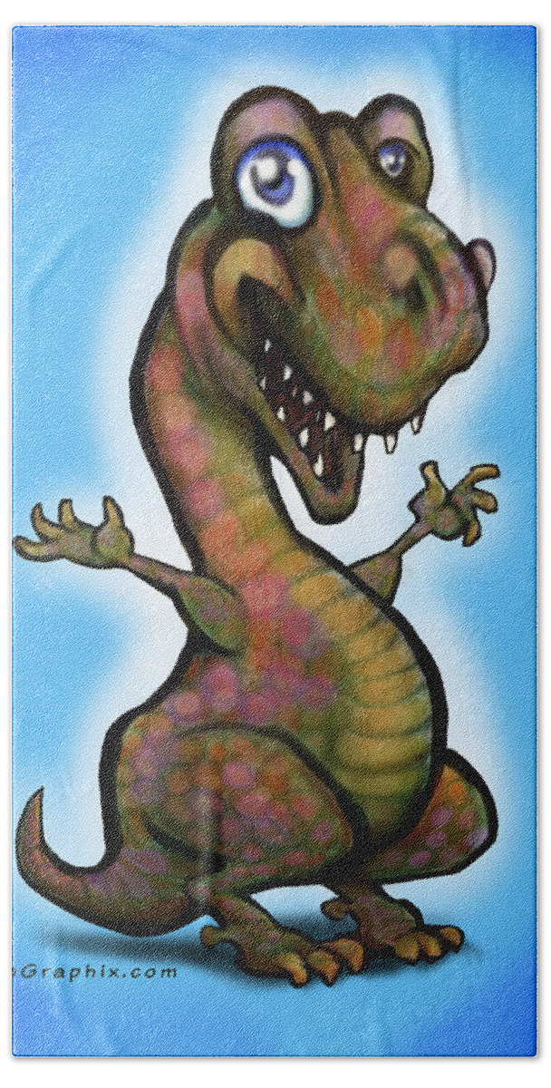 Baby Bath Towel featuring the painting Baby T-Rex Blue by Kevin Middleton