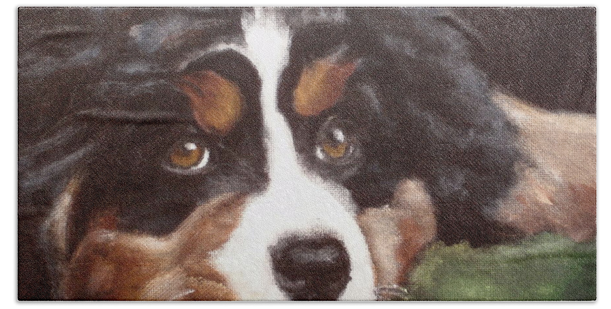 Bernese Mountain Dog Bath Towel featuring the painting Baby Tess by Carol Russell