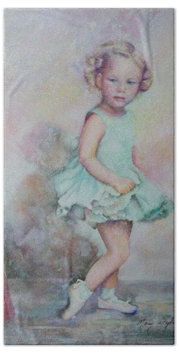 Watercolor Painting Bath Towel featuring the painting Baby's Debut by Mary Beglau Wykes