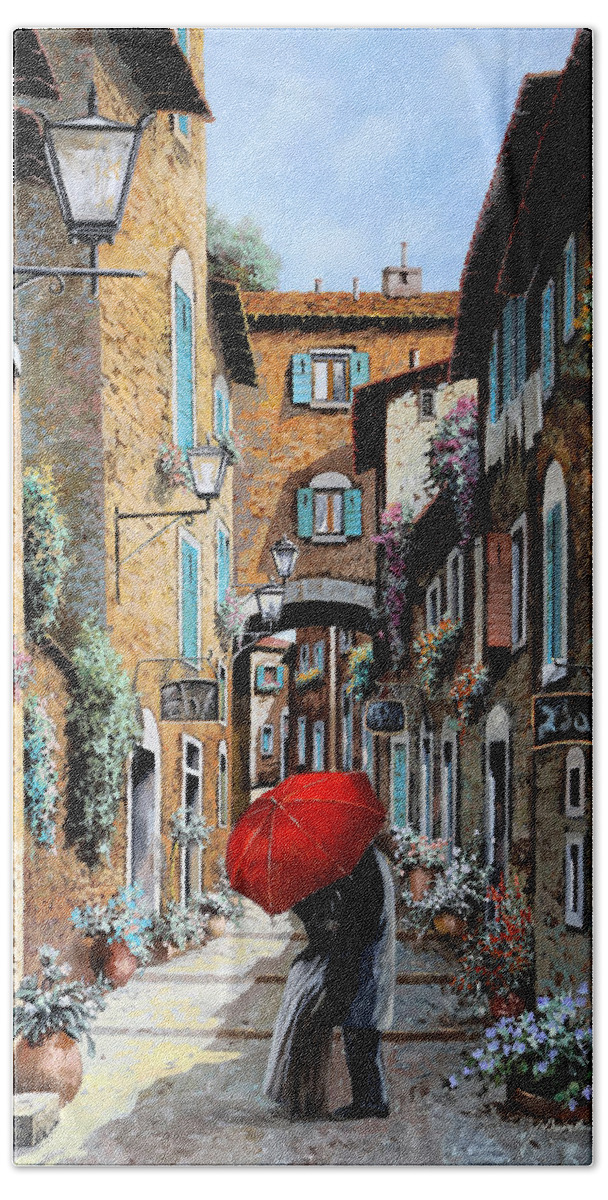 Street Scene Bath Sheet featuring the painting Ci Baciamo Nel Vicolo by Guido Borelli