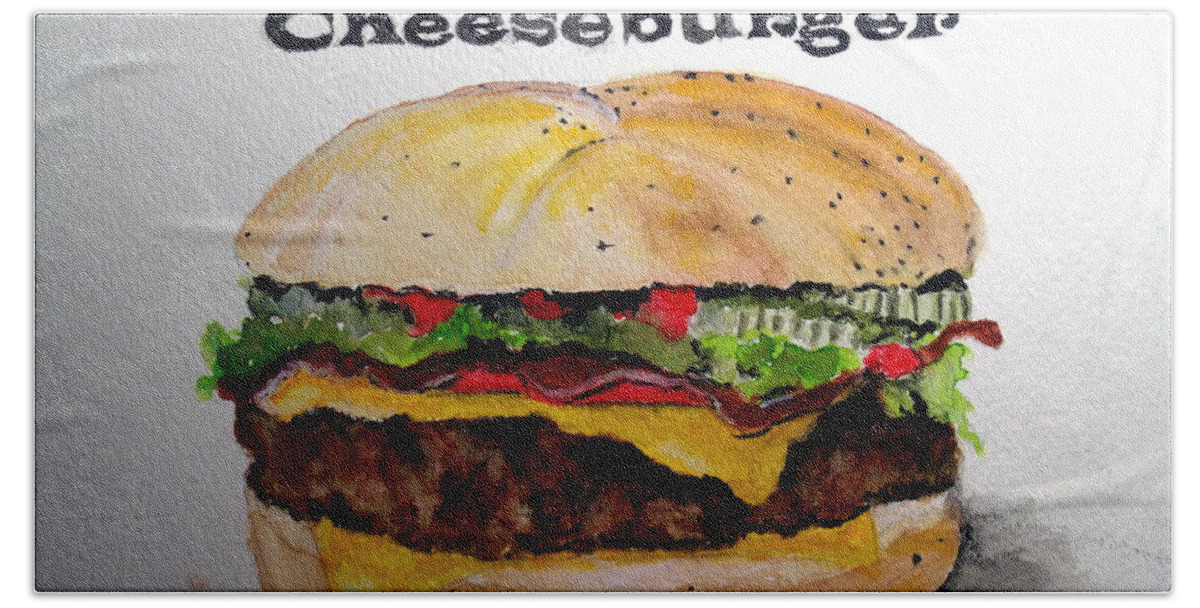 Watercolor Hand Towel featuring the painting Bacon Cheeseburger by Carol Grimes