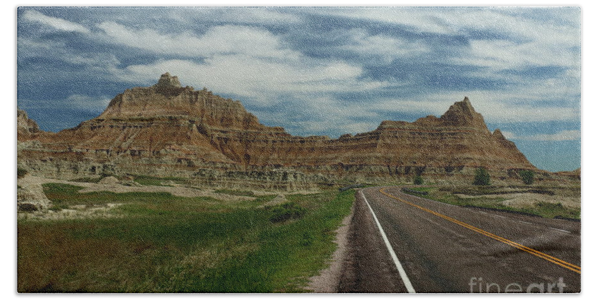 Badlands Bath Towel featuring the photograph Badlands Road - South Dakota by Christiane Schulze Art And Photography
