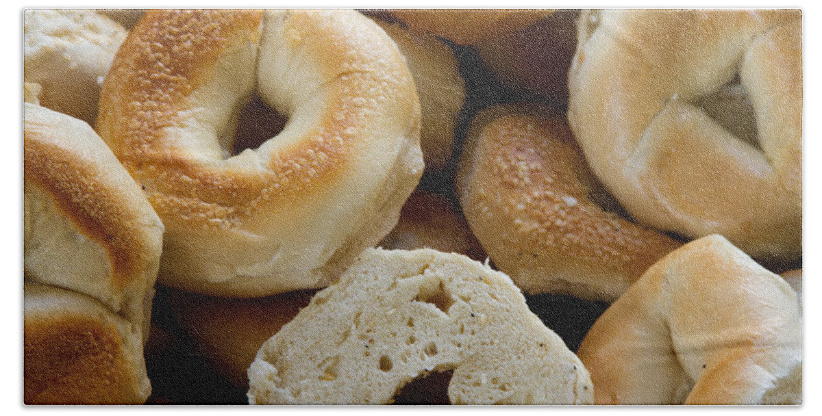 Food Bath Towel featuring the photograph Bagels 1 by Michael Fryd