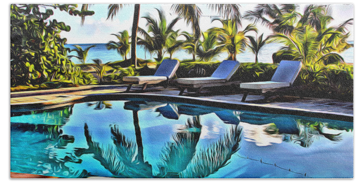 View Hand Towel featuring the digital art Bahamas pool by Anthony C Chen