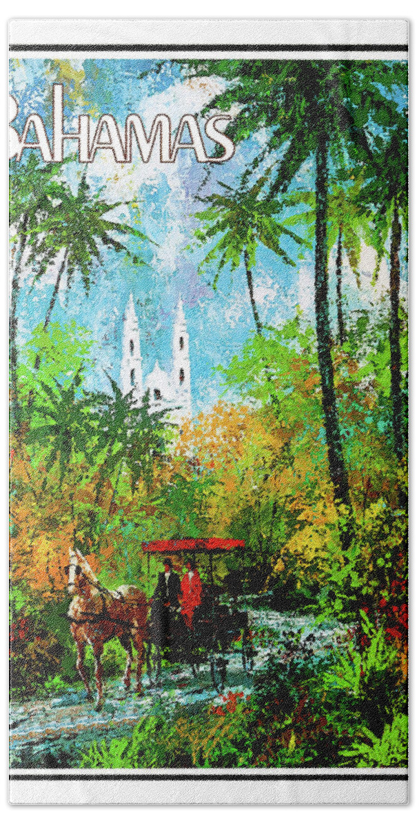 Bahamas Hand Towel featuring the painting Bahamas, tropic jungle ride by Long Shot