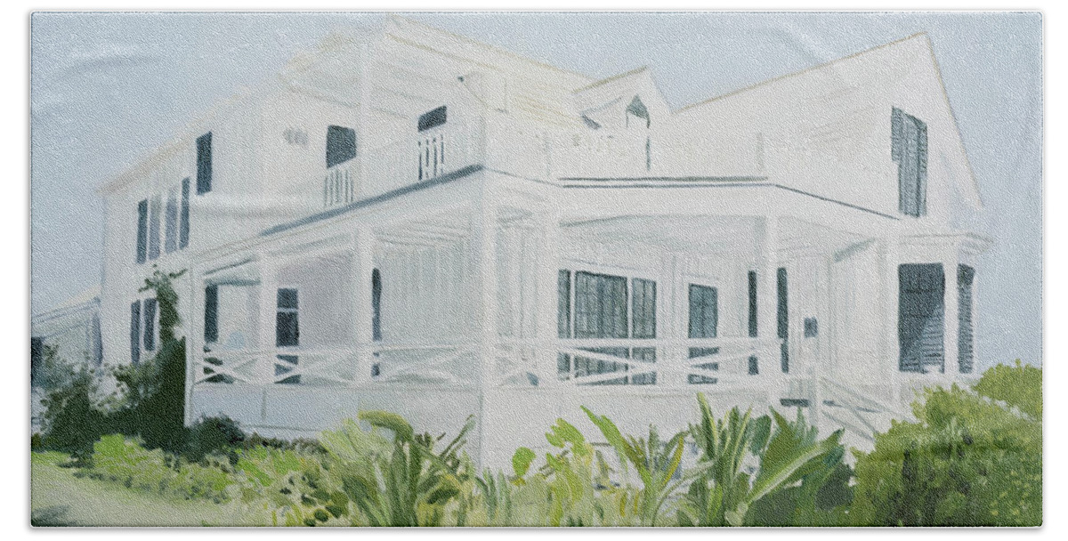 Porch Hand Towel featuring the painting Bahamian house, 2004 by Alessandro Raho