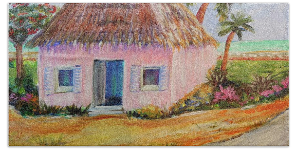 Bahama Shack Hand Towel featuring the painting Bahamian Shack painting by Patricia Piffath