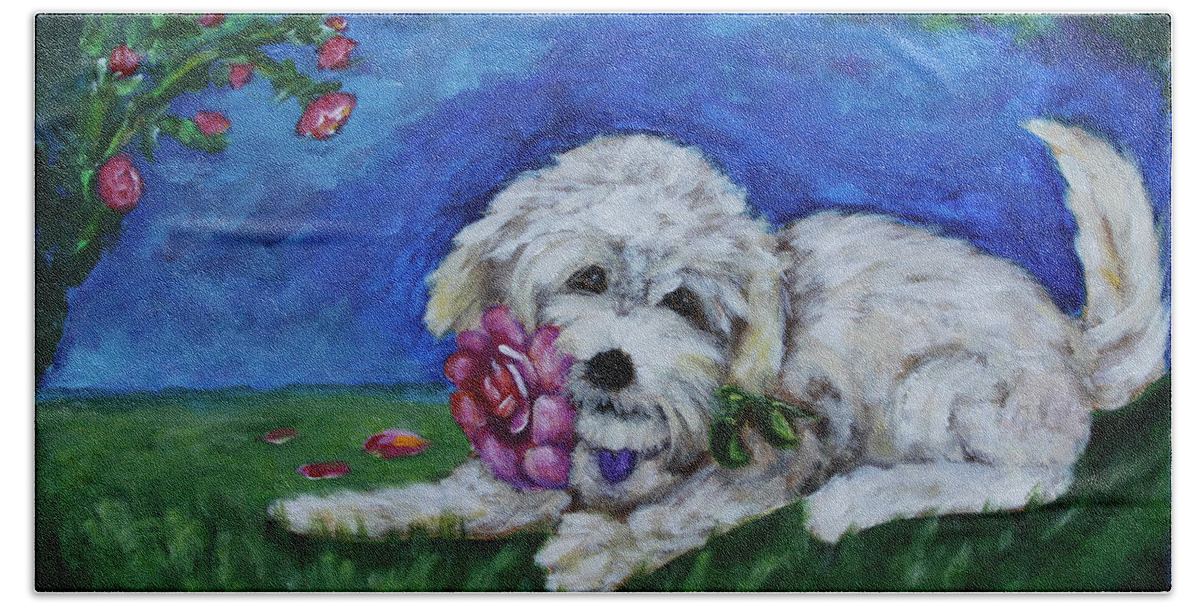 Bailey Hand Towel featuring the painting Bailey by Diana Haronis