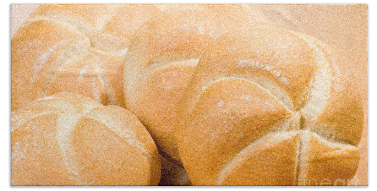 Baked Hand Towel featuring the photograph Baked wheat kaiser rolls crusty products by Arletta Cwalina