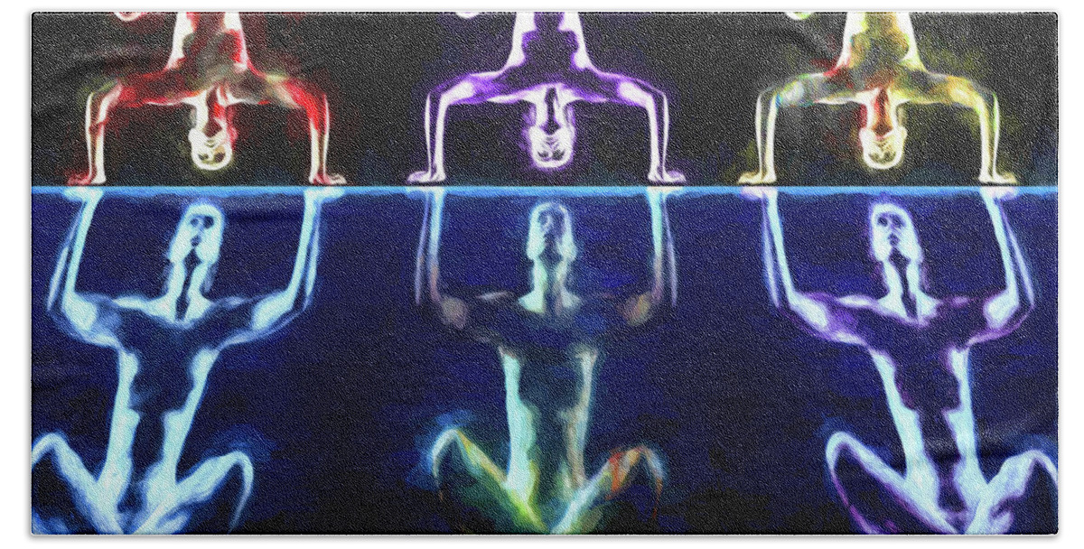Yoga Bath Towel featuring the digital art Balanced Yoga by John Haldane