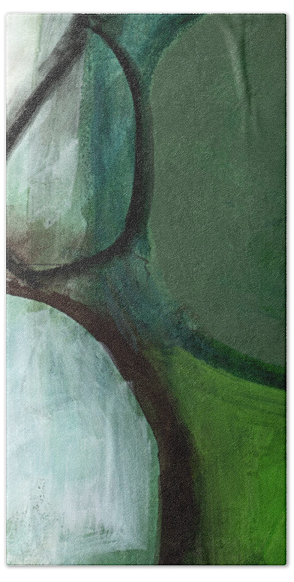 Abstract Bath Towel featuring the painting Balancing Stones by Linda Woods