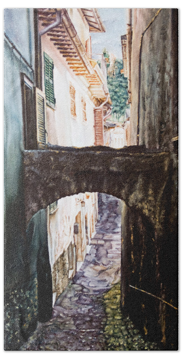 Architectural Hand Towel featuring the painting Balcony on the arch by Michelangelo Rossi