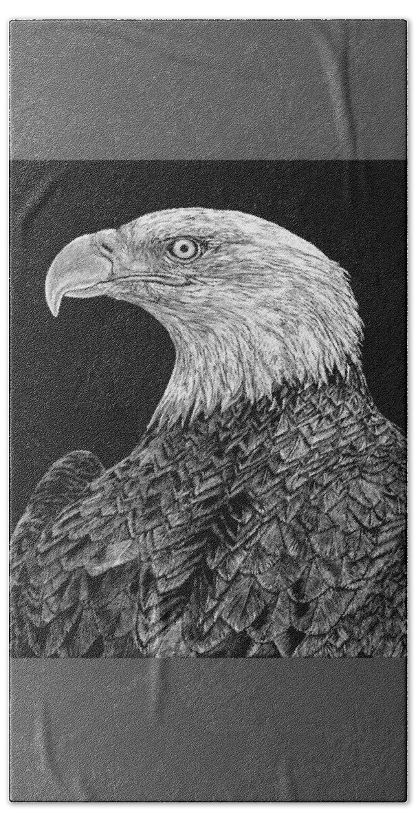 Bald Eagle Bath Towel featuring the drawing Bald Eagle Scratchboard by Shevin Childers