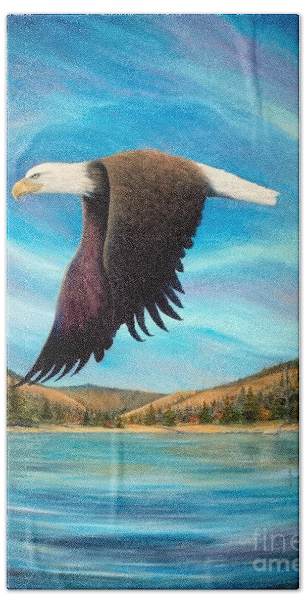 American Bath Towel featuring the painting Bald Eagle Shuswap Rhapsody by Joey Nash