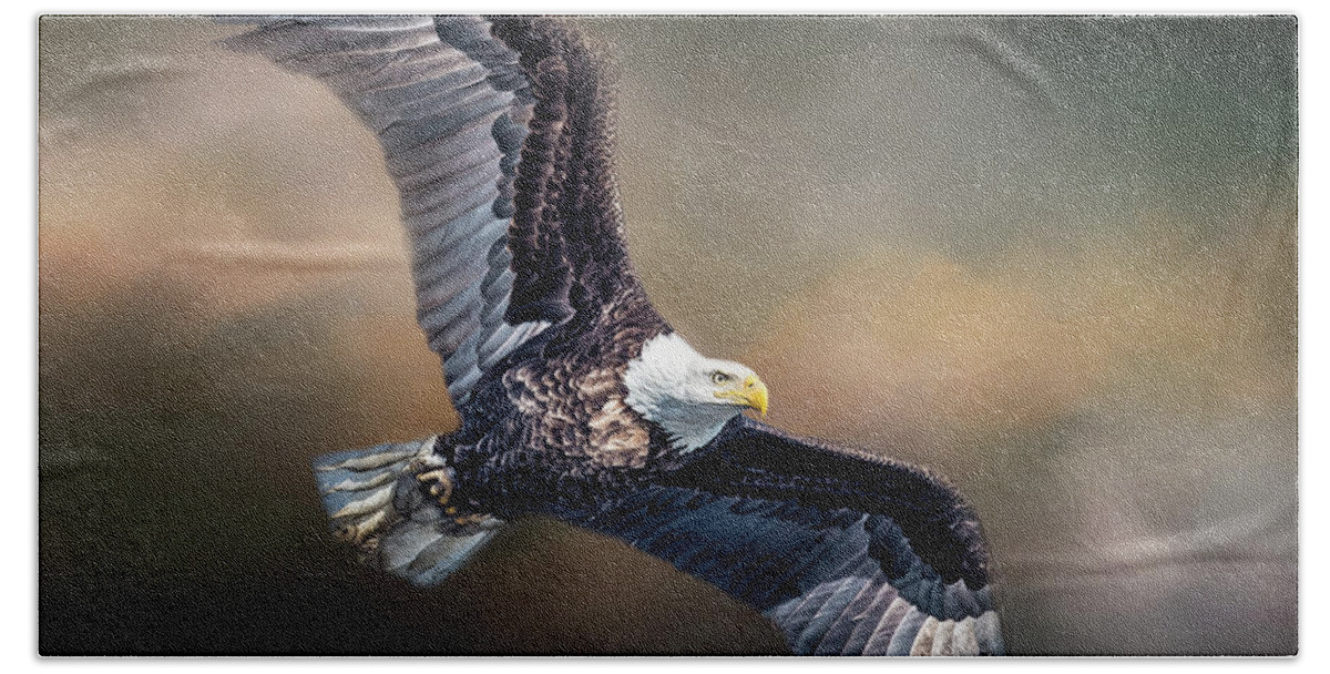 Bald Eagle Bath Towel featuring the photograph Bald Eagle With Clouds by Paul Freidlund