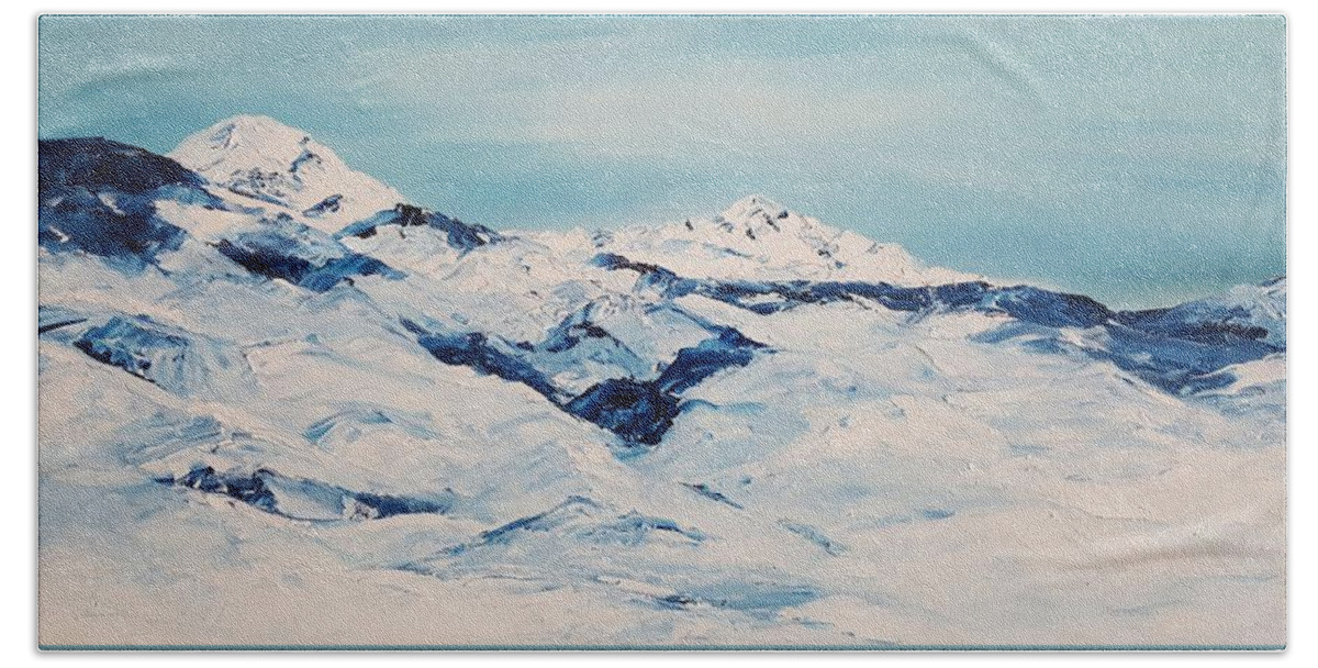 Baldy Mountain & Granite Peaks Bath Towel featuring the painting Baldy Mountain and Granite Peaks, Montana by Cheryl Nancy Ann Gordon