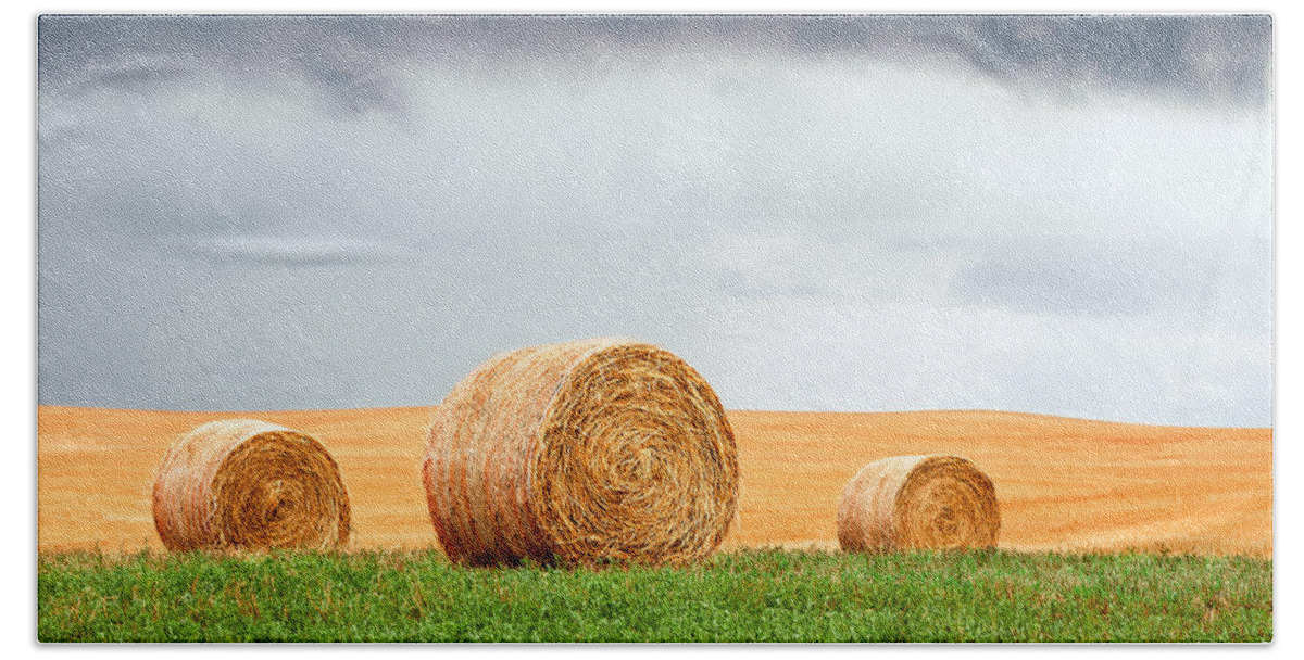 Round Bales Bath Towel featuring the photograph Bales and Layers by Todd Klassy