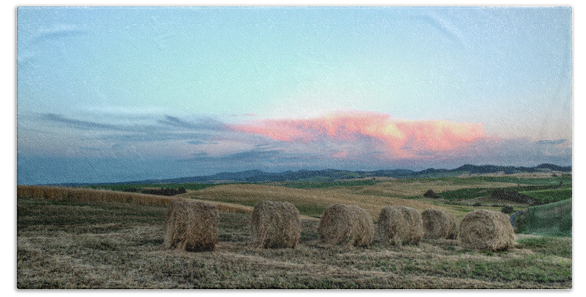 Outdoors Bath Towel featuring the photograph Bales and Sunset by Doug Davidson