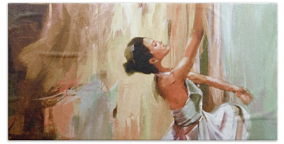 Ballerina Bath Towel featuring the painting Ballerina Dance art 99EW by Gull G