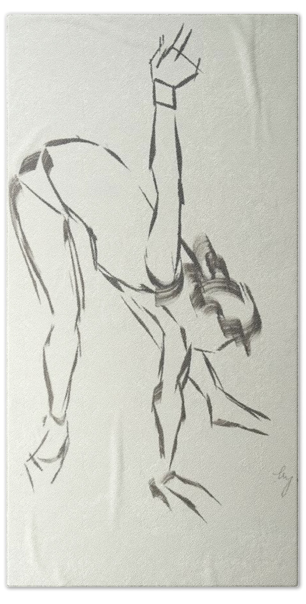 Ballet Hand Towel featuring the painting Ballet dancer bending and stretching by Mike Jory