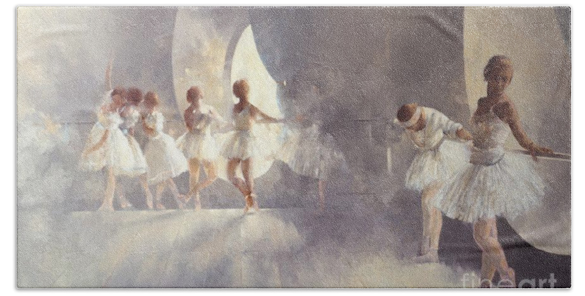 Ballerina Hand Towel featuring the painting Ballet Studio by Peter Miller