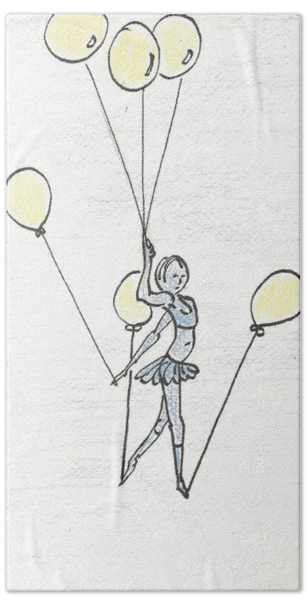 Girl. Ballon Bath Sheet featuring the drawing balloons II by Gabriel Coelho