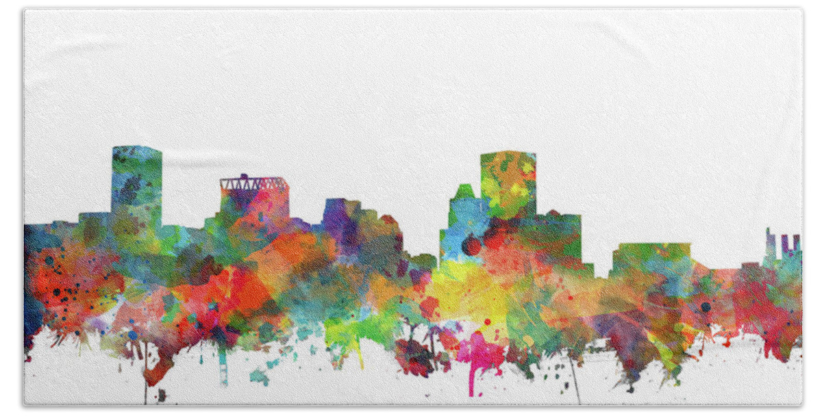 Baltimore Hand Towel featuring the painting Baltimore Skyline Watercolor 3 by Bekim M