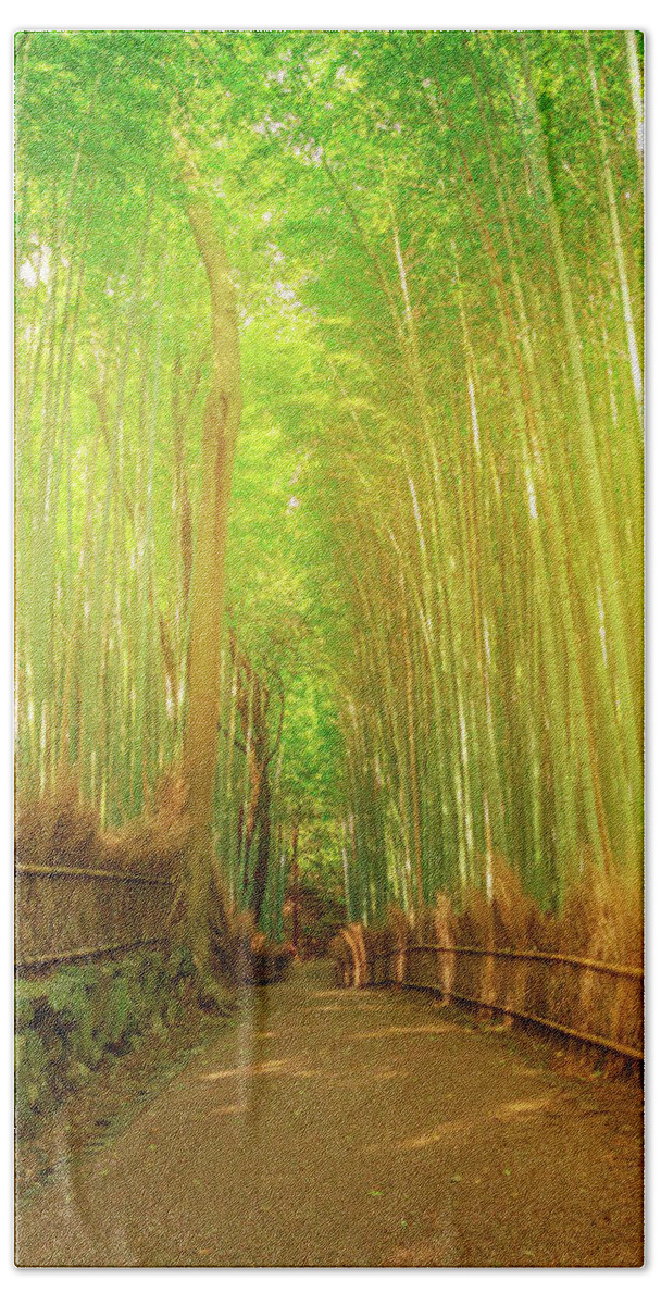 Arashiyama Hand Towel featuring the photograph Bamboo grove Arashiyama Kyoto by Benny Marty