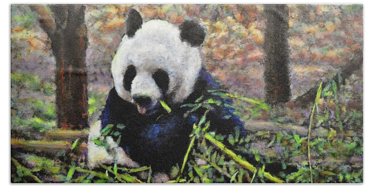 Panda Bath Towel featuring the painting Bamboo Loving by Eileen Fong