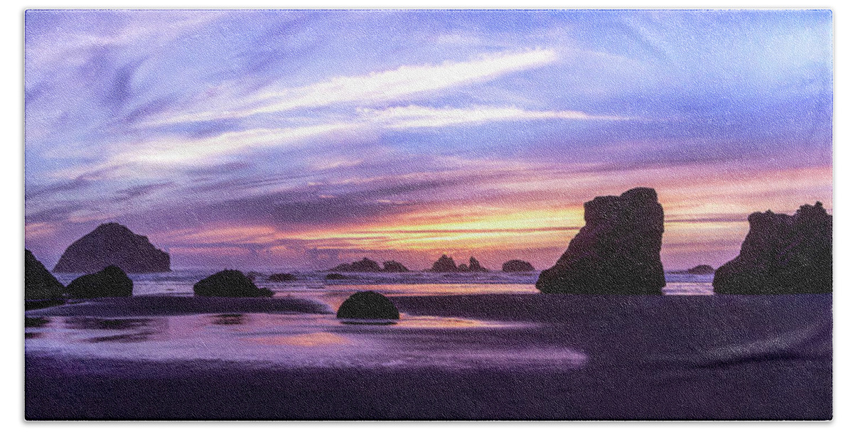 Landscapes Hand Towel featuring the photograph Bandon on Fire by Steven Clark