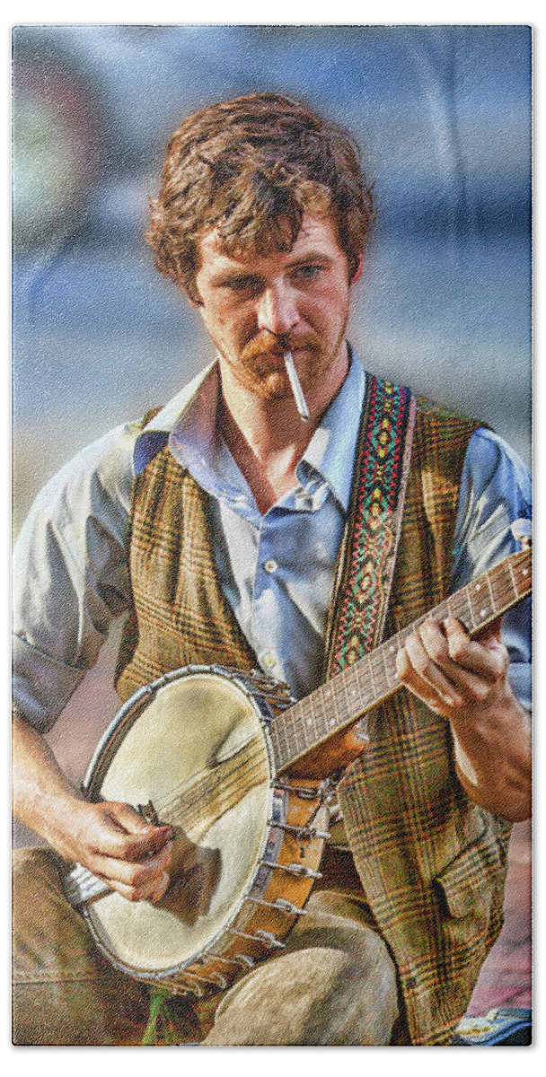 Buskers Bath Towel featuring the photograph Banjo by Cody by John Haldane