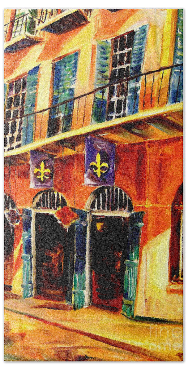 New Orleans Bath Towel featuring the painting Banners on Royal Street by Diane Millsap
