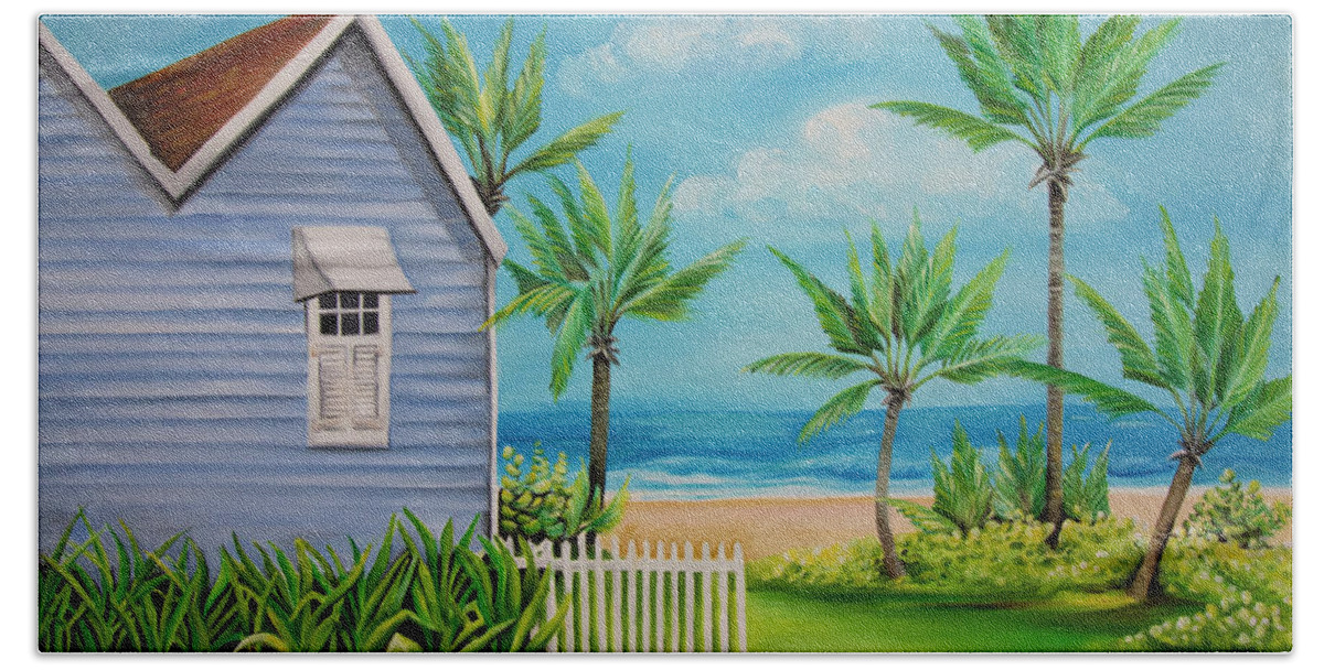 Barbados Bath Towel featuring the painting Barbados Beach House by Barbara Noel