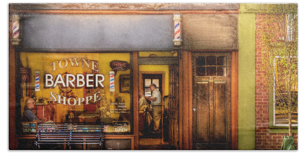 Hair Hand Towel featuring the photograph Barber - Towne Barber Shop by Mike Savad