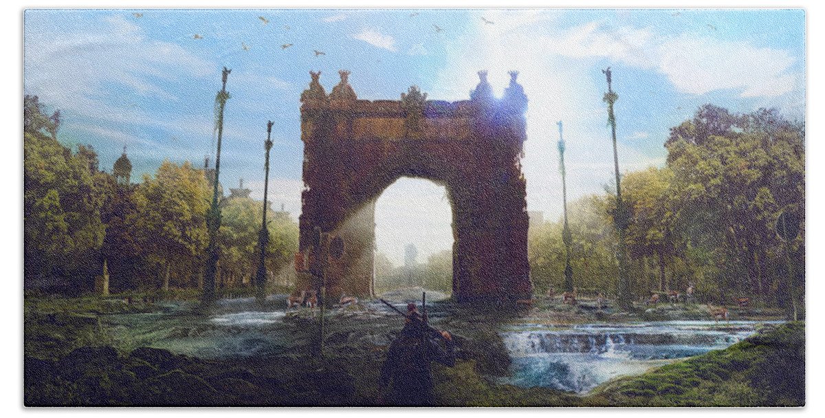 Sciencie Fiction Hand Towel featuring the painting Barcelona Aftermath Arc de Triomf by Guillem H Pongiluppi