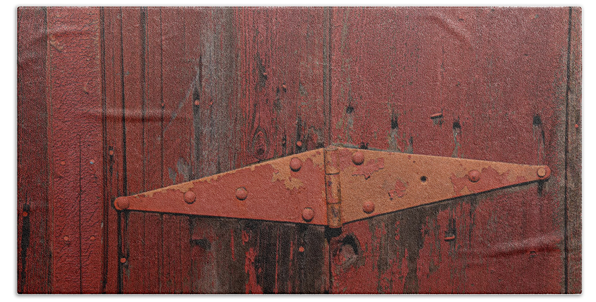 Red Door Henge Hand Towel featuring the photograph Barn hinge by Garry Gay