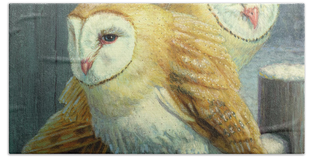 Barn Owls Hand Towel featuring the painting Barn Owl Couple by James W Johnson