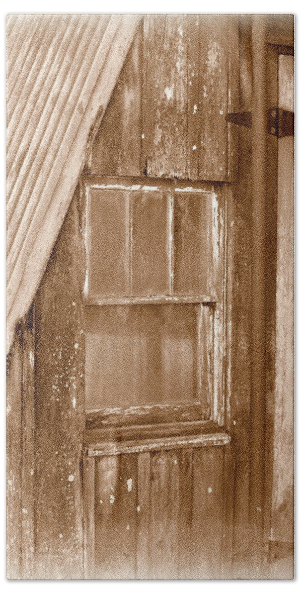 Barn Hand Towel featuring the photograph Barn Window - Sepia by Beth Vincent