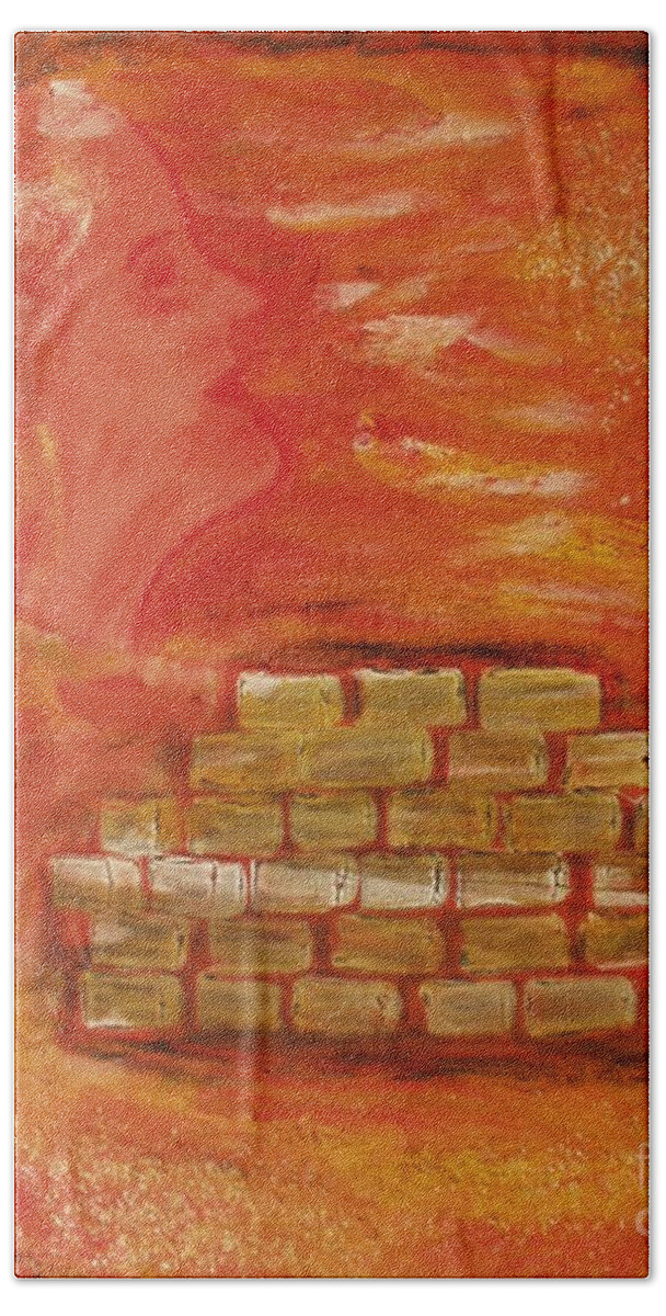 Orange Red Head Hand Towel featuring the painting Barrier In Mind by Pilbri Britta Neumaerker