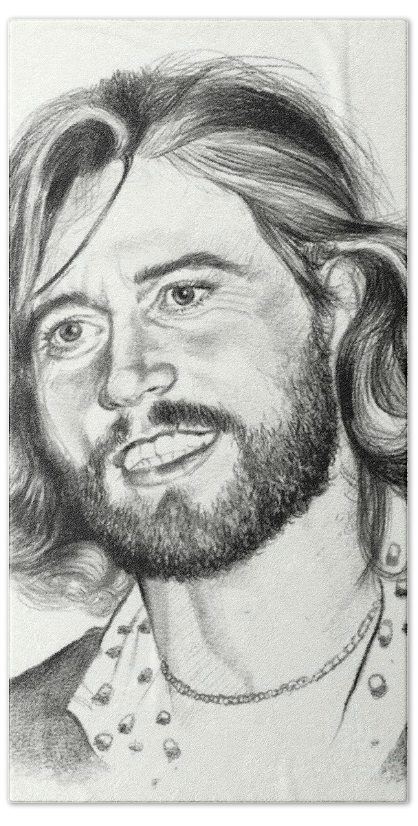 Barry Gibb Bath Sheet featuring the painting Barry Gibb portrait by Suzann Sines