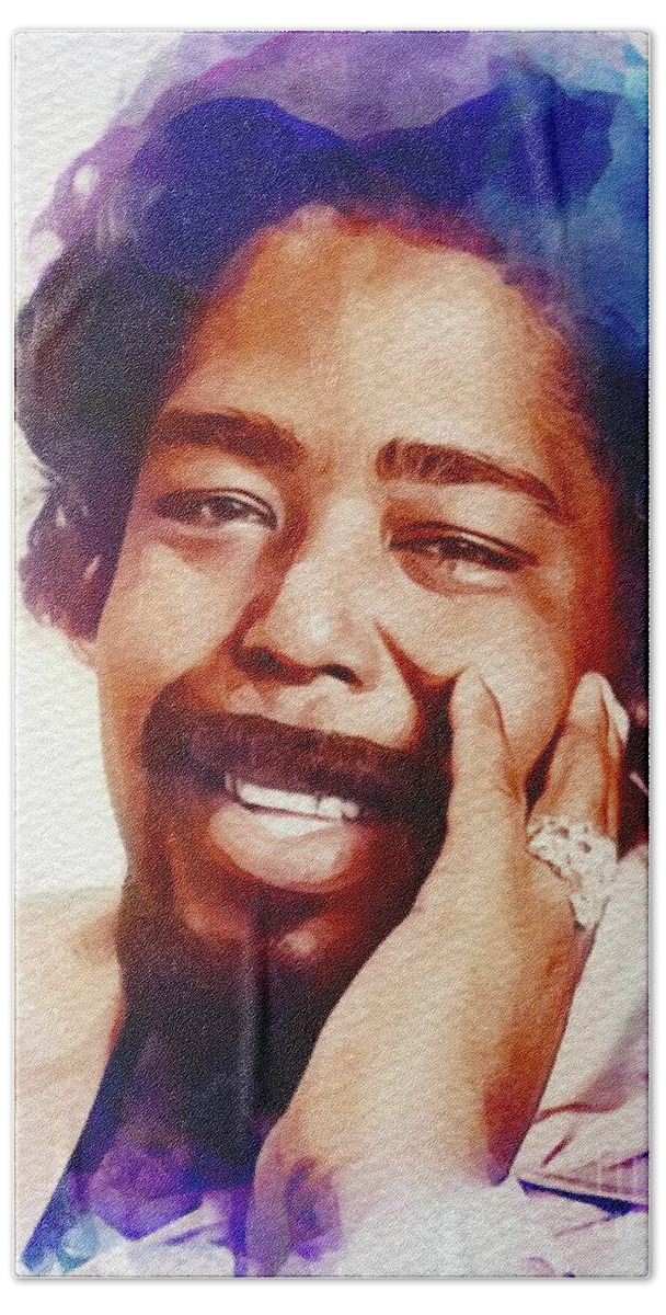 Barry Hand Towel featuring the painting Barry White, Music Legend by Esoterica Art Agency
