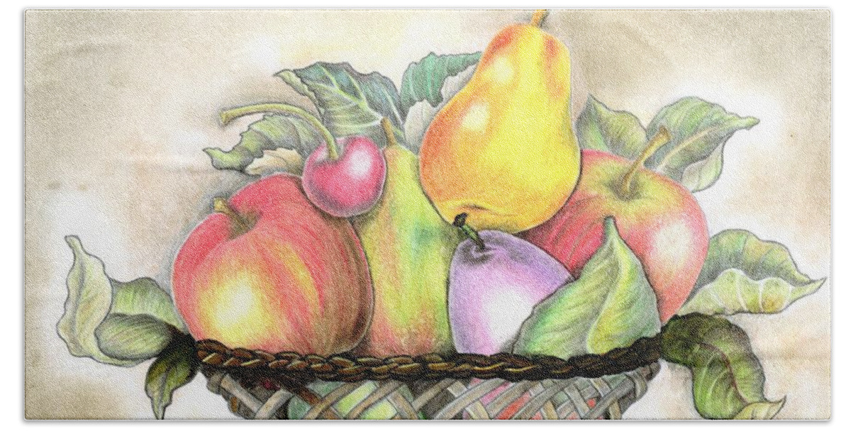 Fruits Bath Towel featuring the drawing Basket of fruits by Tara Krishna