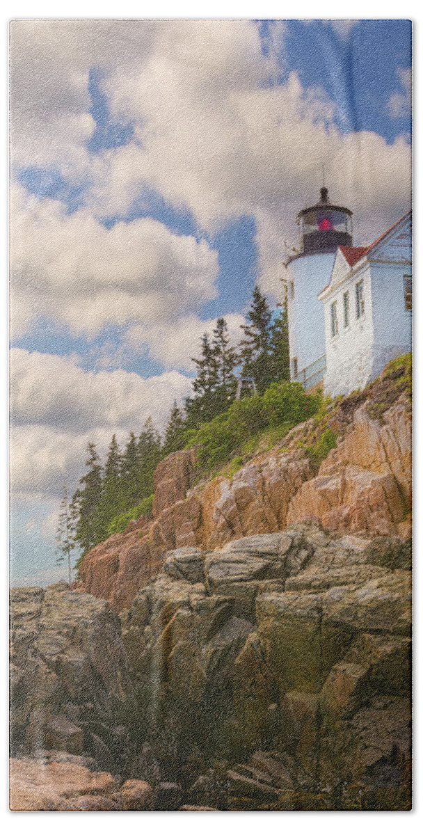Bass Harbor Light Hand Towel featuring the photograph Bass Harbor Light by Brian Caldwell