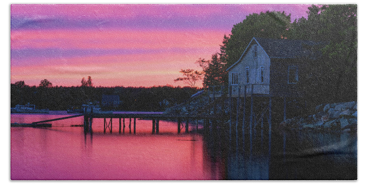 Bass Harbor Hand Towel featuring the photograph Bass Harbor Sunset by Holly Ross