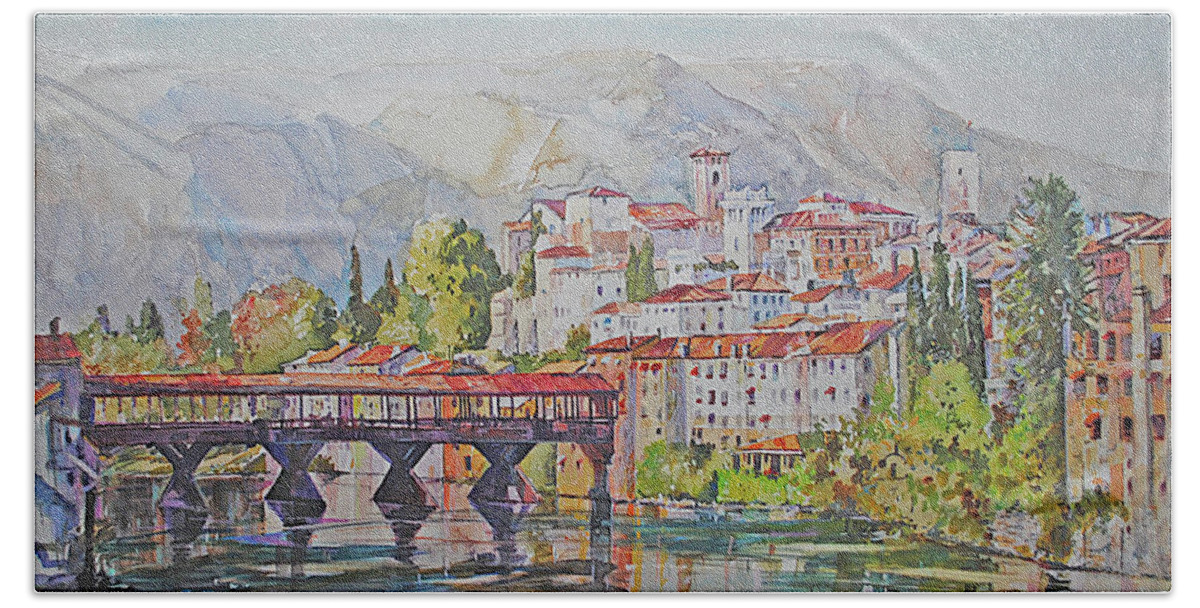 Visco Hand Towel featuring the painting Bassano del Grappa by P Anthony Visco