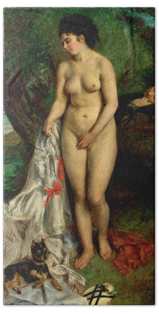 Bather Bath Towel featuring the painting Bather with a Griffon Dog by Pierre-Auguste Renoir