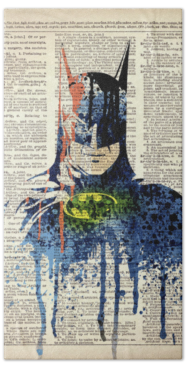 Superheroes Bath Towel featuring the painting Batman On Dictionary by Art Popop