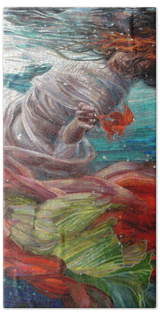 Mermaid Hand Towel featuring the painting Batyam by Mia Tavonatti