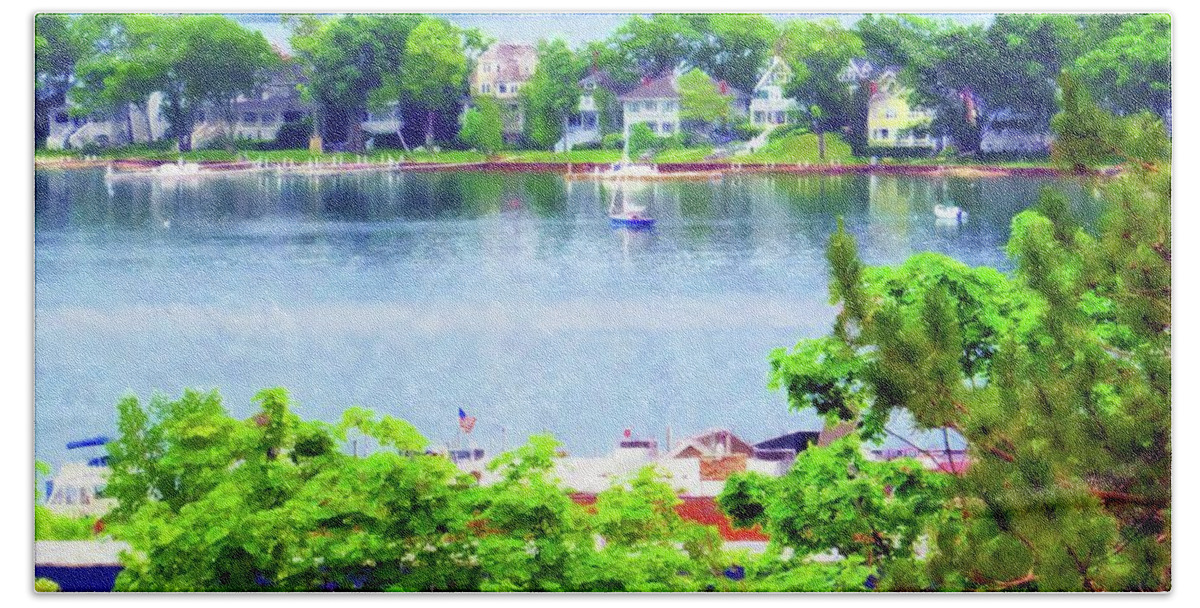 Bay Harbor Mi Hand Towel featuring the painting Bay Harbor by Desiree Paquette