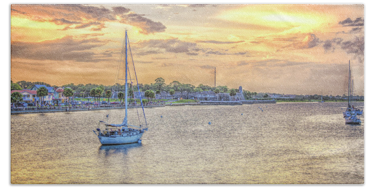 St. Augustine Hand Towel featuring the photograph Bayfront Sunset by Joseph Desiderio